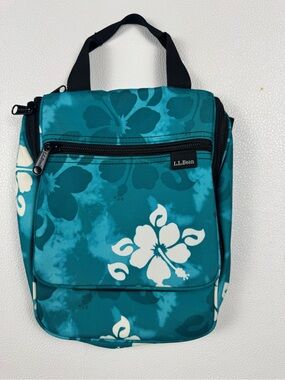L.L.Bean Teal Floral Hanging Toiletry Bag Travel Organizer Removable Shower Cadd